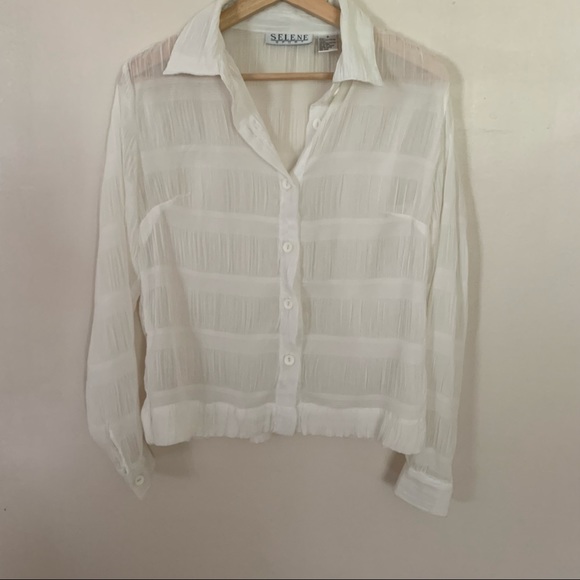 Sheer beige long sleeve blouse - Picture 1 of 3